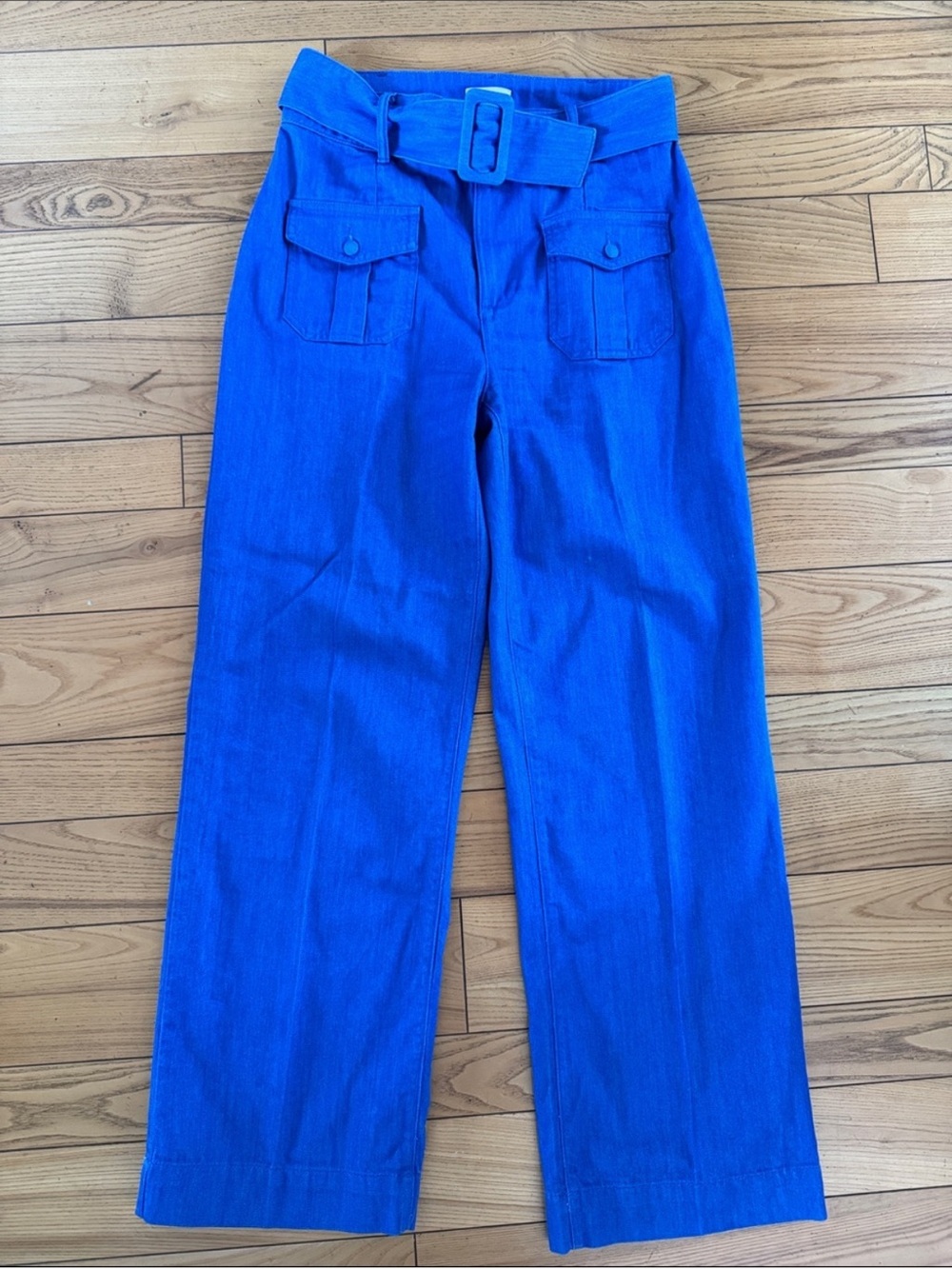 Sézane Phil Trousers in Cobalt Blue Wide leg and belted in Size French 42/US 10 - Picture 2 of 12